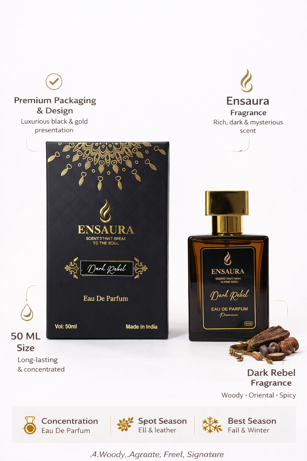 Ensaura Dark Rebel Eau De Parfum – Bold Spicy Woody Fragrance - Image 2