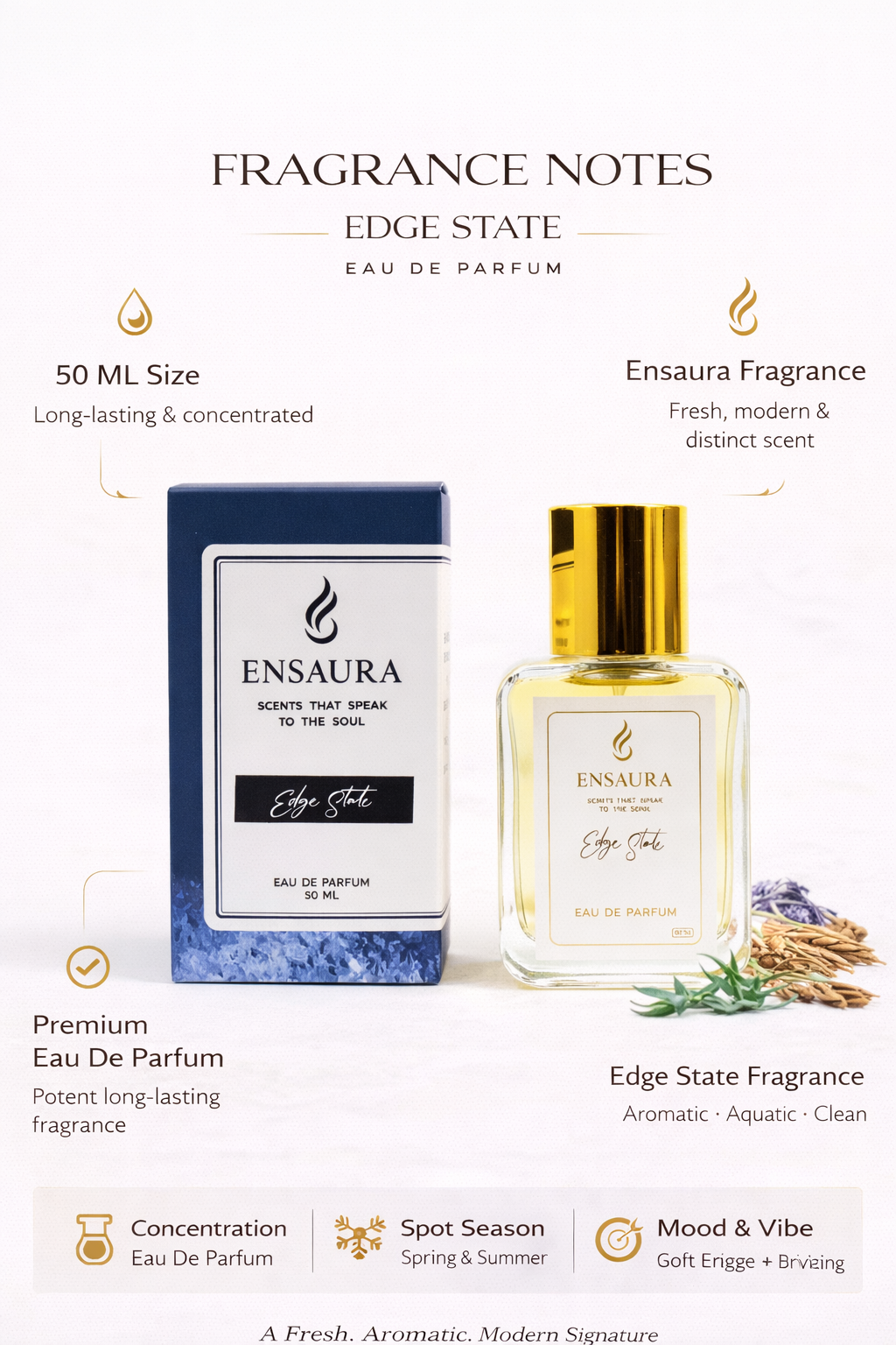 Ensaura Edge State Eau De Parfum – Fresh Woody Modern Fragrance 50ML - Image 2