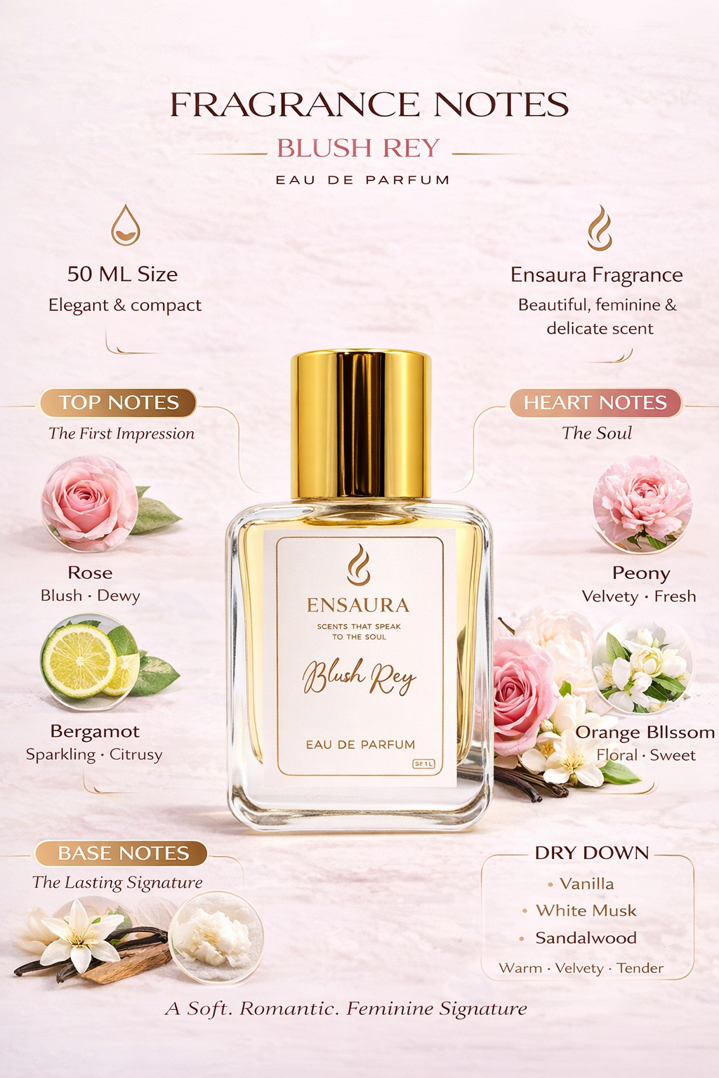 Ensaura Blush Ray Eau De Parfum – Soft Fruity Floral Fragrance 50ML - Image 3