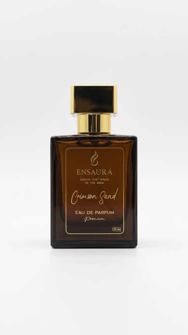 Ensaura Crimson Sand perfume bottle warm spicy luxury fragrance